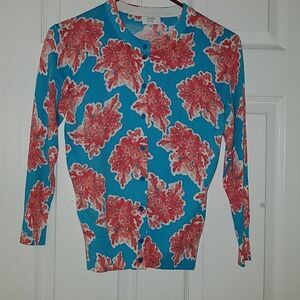 Crown & Ivy cardigan turquois coral reef print Sz XS NWOT